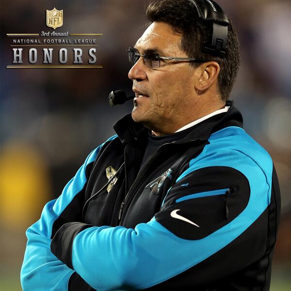 Panthers's tweet photo. Congrats to #Panthers head coach Ron Rivera on being named 2013 Coach of the Year! #KeepPounding http://t.co/W3kQgZIY2v