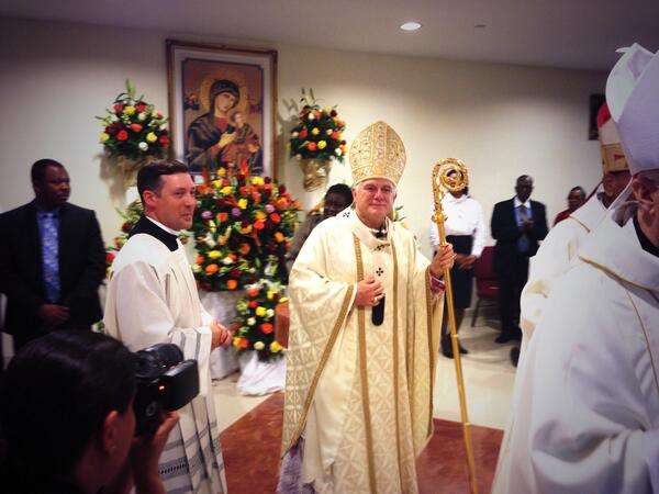 CatholicMiami's tweet photo. Archbishop Wenski processes in #NotreDamedHaiti #dedicationMass http://t.co/ltQ2ShXbns