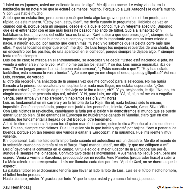 Grizzi8_'s tweet photo. Impresionante carta de Xavi Hernández a Luis Aragonés, os recomiendo que la leáis. http://t.co/b4HmlooGe3
