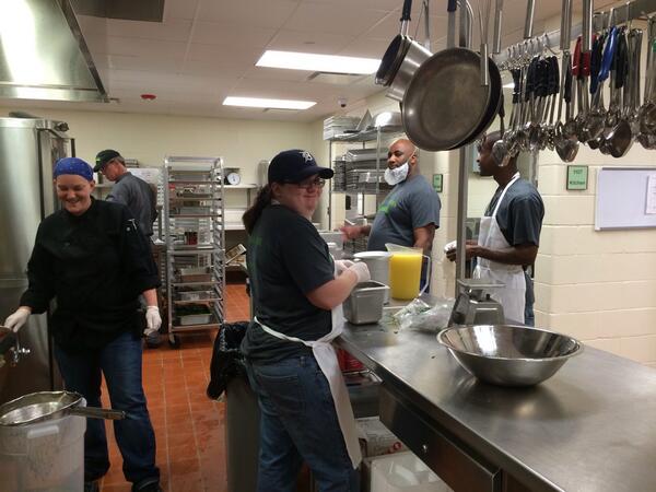 libertyskitchen's tweet photo. We're going to be producing 12 items for the new @WFM_Louisiana on broad. Our team is hard at work! #refreshproject http://t.co/BvlLby0iHU