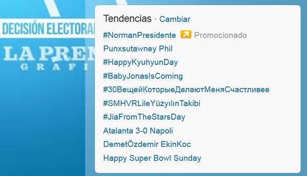 prensagrafica's tweet image. La etiqueta #NormanPresidente es una tendencia global promovida, según @twitter
