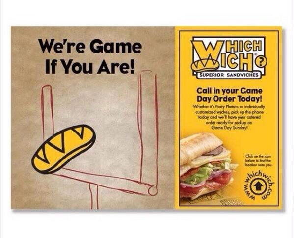 whichwichWBV's tweet photo. Feeding a group? We got you covered! Call in for your order now!#SuperBowlXLVIII #RVAeats #westbroadvillage #eatrva http://t.co/qk4u8Owwki