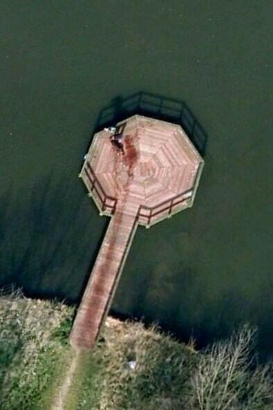 Si vas a Google Earth y escribes las coordenadas 52.376552, 5.198303 sale un hombre arrastrando un cadáver a un lago.