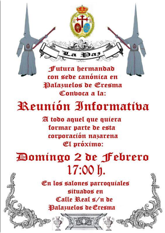 Hermandadlapaz's tweet photo. Este es el twitter oficial de la Hermandad de la Paz de Segovia. Os dejamos el cartel de la reunión que tendremos hoy http://t.co/9yjwliX61V