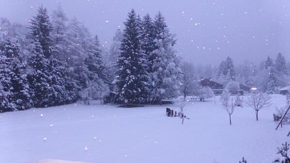 Snow falling in the garden last week. Availability open this month - discounts available #lastminute #chamonix #snow