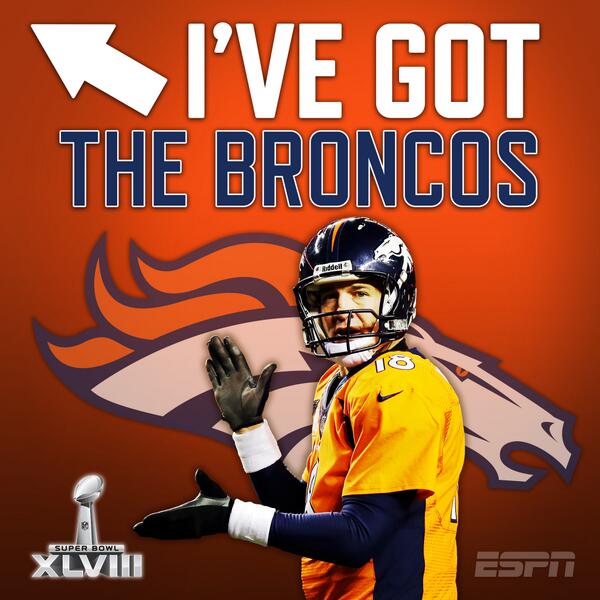 espn's tweet image. Retweet if you’re picking the @Broncos to win Super Bowl XLVIII.