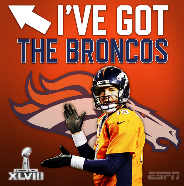 ESPNNFL's tweet photo. RT if you have the @Broncos beating the Seahawks and winning Super Bowl XLVIII. http://t.co/UUerXyv2e3