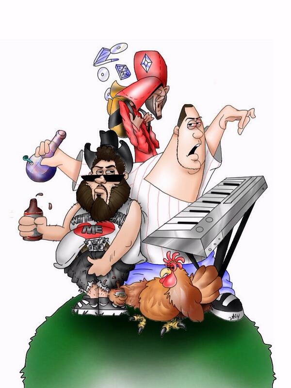 jafeud's tweet image. Cartoon of @mrdeadpoetz and the gang!