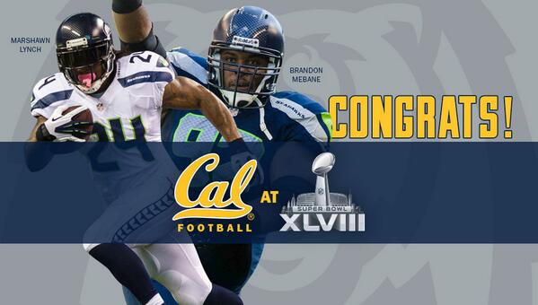 CalFootball's tweet photo. Big-time congrats to @MoneyLynch, @Mebane92 and #Seahawks...Super Bowl Champs!! #SB48 #CalintheNFL http://t.co/etvdcJUSg7