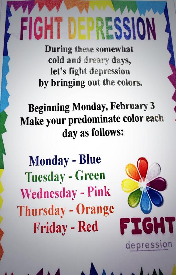 AHHSstuco's tweet photo. Don't forget to help student council fight depression this week by wearing colors everyday this week! 💙💚❤️ http://t.co/HbjHvHDVou