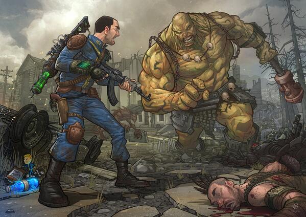Fallout's tweet image. Patrick Brown is back with this awesome Fallout 3 artwork showing a bad day in the Wasteland. on.fb.me/1ekyKFL