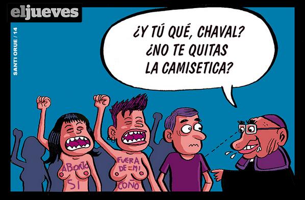 eljueves's tweet photo. Activistas de Femen abordan a Rouco con el torso desnudo a favor del aborto http://t.co/HNKziWJuiT