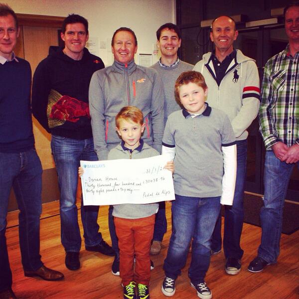 Fantastic way to bring <a href="/PedaldeAlps/">Pedal de Alps</a> to a close by handing over a cheque for £30k to <a href="/DerianHouse/">Derian House Children's Hospice</a> - amazing journey!