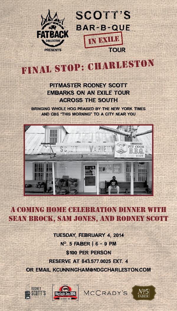 FatBackTeam's tweet image. #RodneyInExile comes to a close in #CHS 2/4! Join us for a finale dinner w @rodneyscottbbq @hseanbrock @skylightinn
