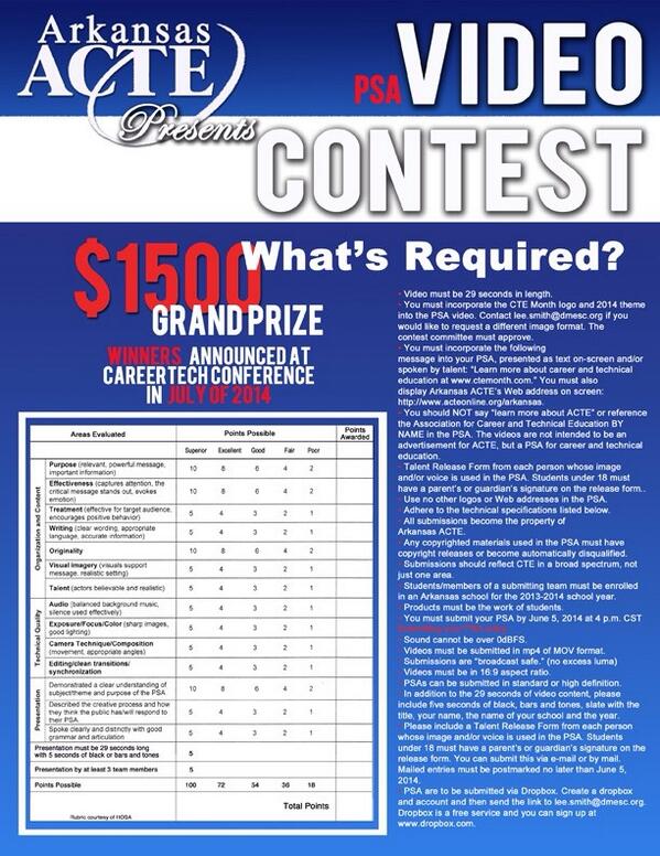 Contest announcement! Big thanks to Caddo Hills for fliers! Retweet to spread the word. #CareerTechEed