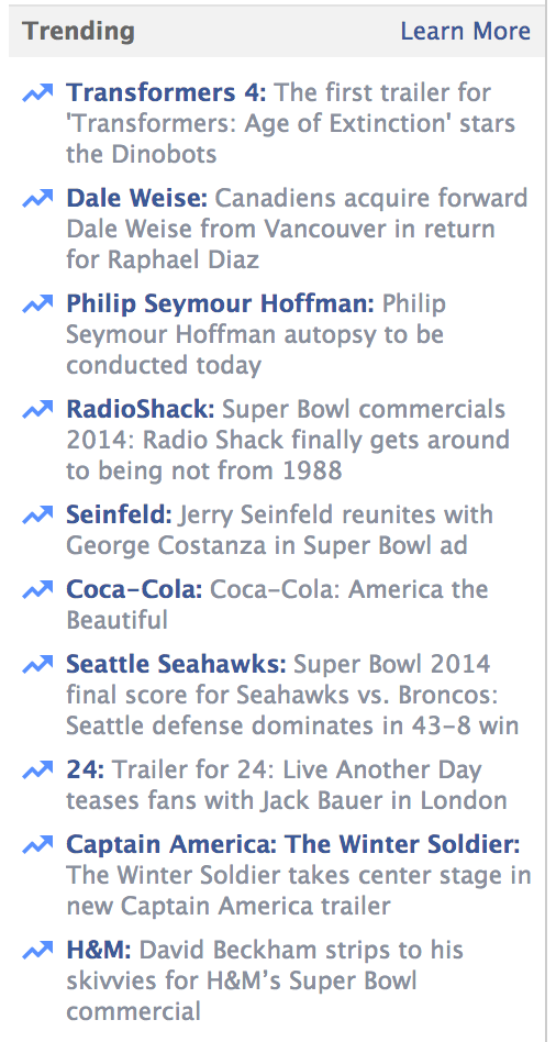 keyholeco's tweet photo. How forgettable was the Super Bowl? 4 ads are trending higher on Facebook than the game itself. http://t.co/28NeOeY6le