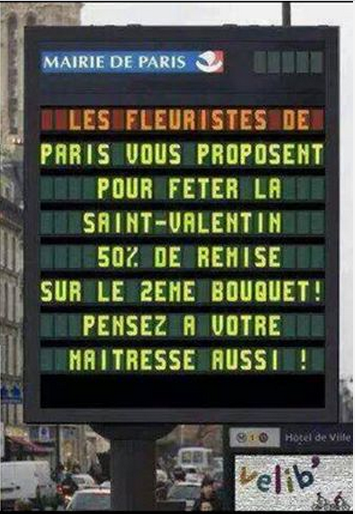 NabilaRamdani's tweet photo. #Hollande's Valentine's Day special offer: Get 50% off the 2nd bunch of flowers for your mistress! #OnlyInFrance http://t.co/5SRqLsEysb