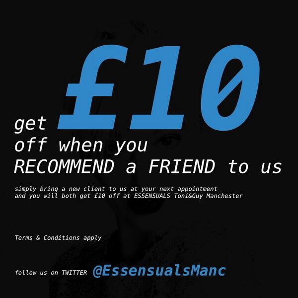 MCR_Loves's tweet image. #ClientOffer - get £10 OFF when you RECOMMEND a FRIEND to us @EssensualsManc #Manchester #HairSalon