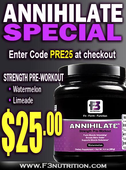 F3Nutrition's tweet photo. Honor your New Years "Get Back in the Gym" Resolution... ANNIHILATE will help you. ON SALE NOW $25 @F3Nutrition http://t.co/bxmazNpe3u