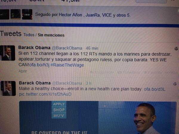 ciento12channel's tweet photo. Tras muchas cartas con la seńorita Michelle Obama , porfin hemos logrado que su marido nos represente.#YESWECAN http://t.co/I8yVNgpkKK
