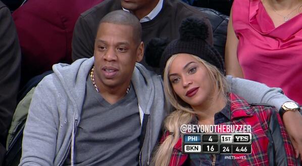 CassidyHubbarth's tweet photo. RT @BeyondTheBuzzer: Jay Z &amp; Beyonce sitting courtside at Nets vs. Sixers game http://t.co/Jmb6l78qVf
