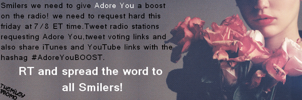 MileyInTheUK's tweet photo. “@TheMileyPromo: RT &amp; SPREAD please !! #AdoreYouBOOST http://t.co/YBkjvdUzyQ”