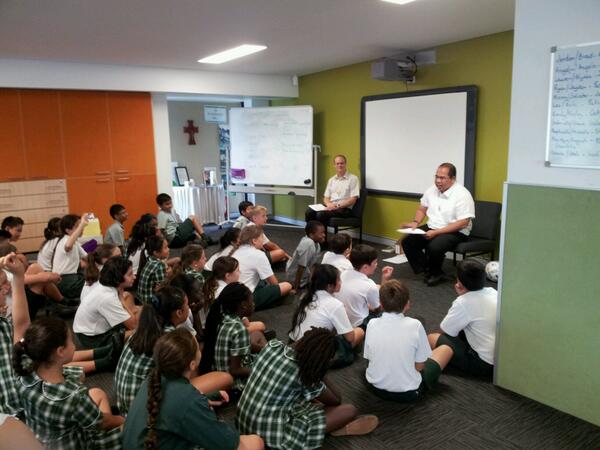 StAnthonysG's tweet photo. Fr Paul and Fr Larry talking to Year 6 about leadership and service. http://t.co/kdNQ0slhBT