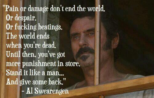 13TheBeast's tweet photo. Pain or damage don't end the world. Or despair. Or fucking beatings. http://t.co/TbtEvrSjMv