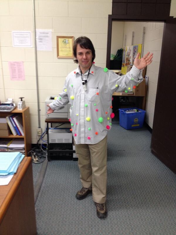 Mr. Klinger looks festive celebrating the 100th day of school today! #champvt