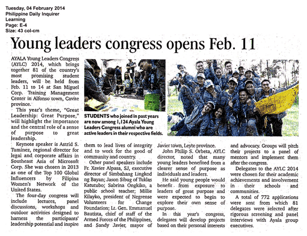 AYLeaders_'s tweet photo. Exactly a week to go! #AYLC2014 featured in today's @InqLearning article. Don't forget to grab a copy! ;) http://t.co/Tiu6bRBTpu