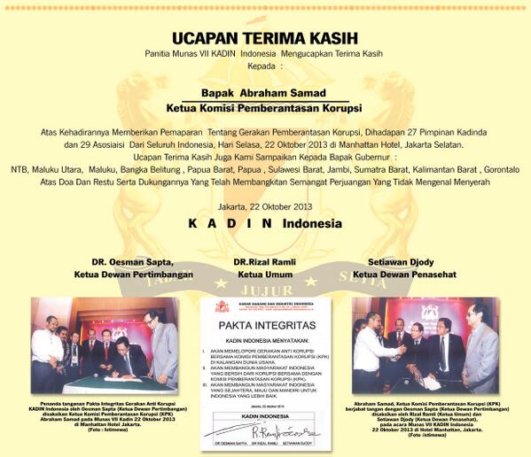 KADIN dan KPK tanda tangan Pakta Integritas