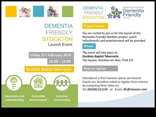 #HIHC added a picture: Invitation to attend the Dementia Friendly Stockton launch event for people with #dementia...