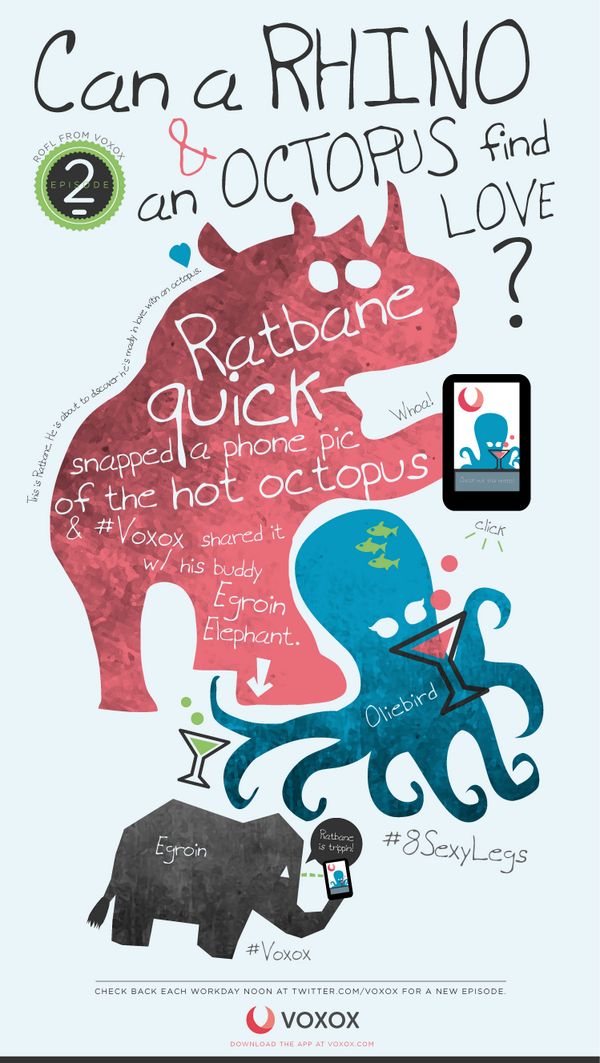 getvoxox's tweet photo. #ROFL -Ratbane quick-snapped a phone pic of the hot Octopus &amp; #Voxox shared it w/his buddy Egroin Elephant #8SexyLegs http://t.co/q4vxJsRrCK