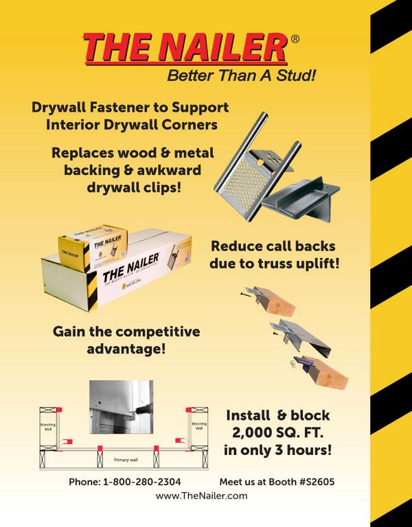 GreenBuildTalk's tweet image. #TheNailer Better than a Stud! Replaces wood &amp;amp; metal backing and awkward #drywall clips  #IBSVegas Booth S2605