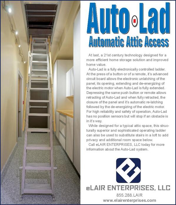 GreenBuildTalk's tweet image. #eLAIR introduces AUTO LAD, a state-of-the-art electronic attic ladder.  #IBSVegas Booth C9508