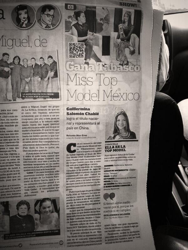 MissEarth_Tab's tweet photo. Esto salió en @TabascoHOY de nuestra participante de #TopModelMexico @Guillesiita http://t.co/HWqfvFnn2b