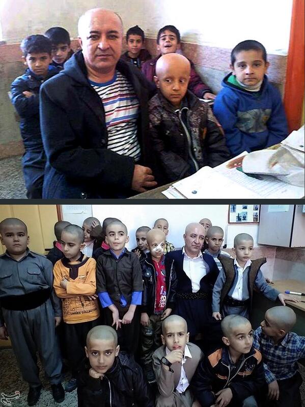 #Iranian student is bullied after going bald due to illness. Teacher shave his head in support, entire class follows.