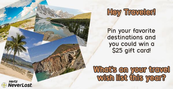 HertzNeverLost's tweet photo. Share your favorite #travel destinations for a chance to win a prize!! Enter here: http://t.co/N1zPZJOLhW #pintowin http://t.co/iwrj4LrlH6