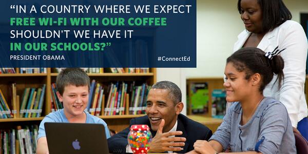 ObamaWhiteHouse's tweet photo. RT if you agree: Every student in America deserves access to high-speed internet: http://t.co/0HstOGvh6z #ConnectED, http://t.co/M1GIaCP340