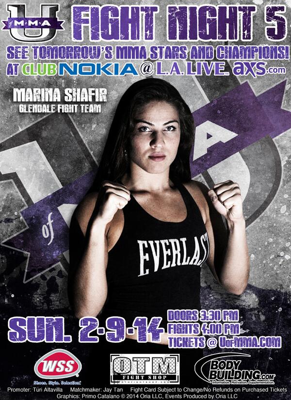 TuriAltavilla's tweet photo. @TimDearn RT See the top male &amp; female amateur fighters @uofmma 2/9 @clubnokia @lalive http://t.co/HdvccyCKM3 http://t.co/elWkaMrft2