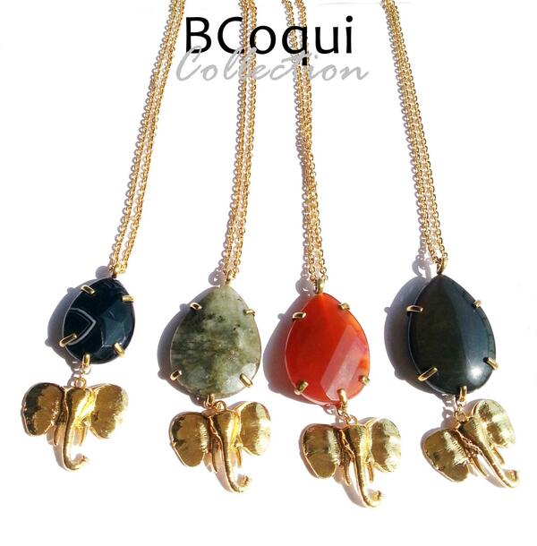 Nuevos colgantes largos con piedras naturales y elefantes de la suerte#BCoqui#