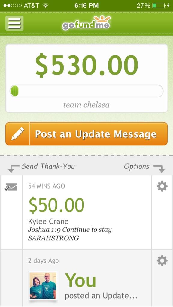 TeamChels's tweet image. almost to $600 but no one has entered the contest! It only takes a $5 donation and your @ name to enter!