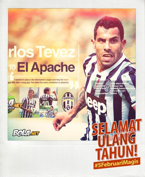 Bolanet's tweet photo. http://t.co/Jcv7zBD8xA - HBD El Apache, Carlos Tevez! #5FebruariMagis http://t.co/0uaVLQtMaY