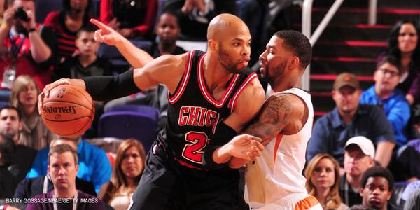 chicagobulls's tweet photo. Five score in double figures as #Bulls knock off Suns 101-92. Recap/video: http://t.co/SXsefC9274 #CHIvsPHX http://t.co/cwNafLZhZe