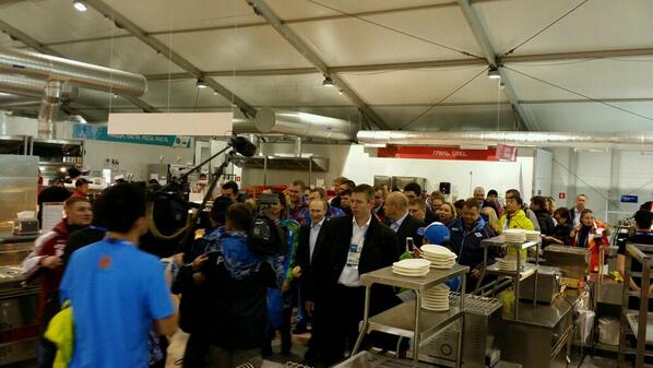 Putin stopped by the cafeteria today during lunch at #Sochi2014