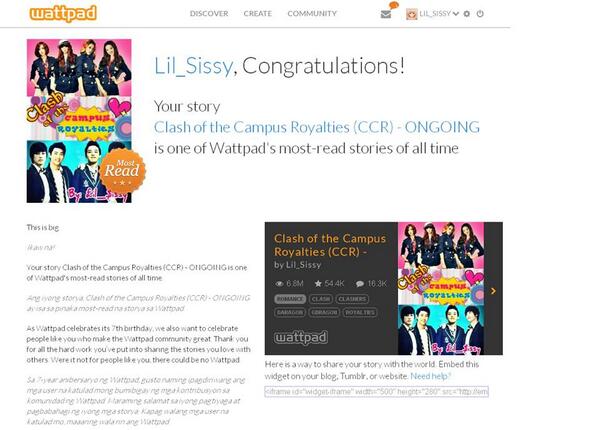 #ClashoftheCampusRoyalties - one of Wattpad's most-read stories of all time. THANK YOU CLASHERS!!!! <3 *sabog hearts*