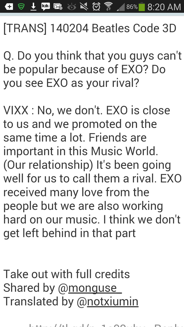 EXOGlobal's tweet photo. 140204 VIXX talking about EXO on Beatles Code
cr: monguse_ | trans: notxiumin http://t.co/tE8vrgPafS