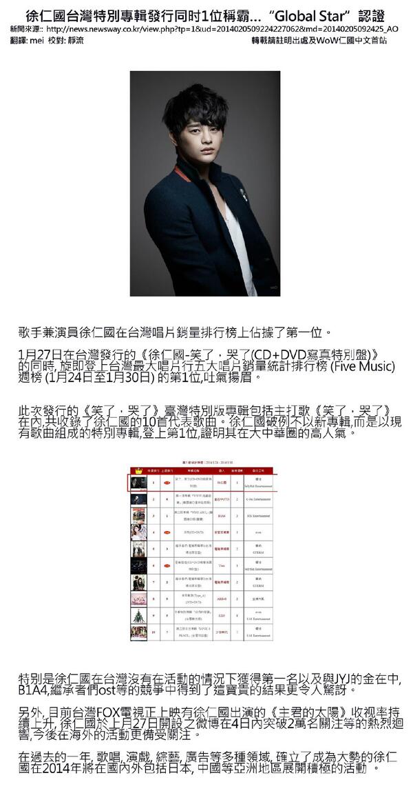 【WoW新聞】#徐仁國 #서인국 #ソイングク 台灣特別專輯發行同时1位稱霸…“Global Star”認證中字翻譯 [新聞來源: newsway網站 轉載請列明出處] 文字版請戳: wowinguk.com/forum.php?mod=…