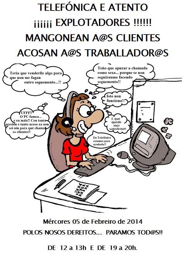 ComiteAtentoCor's tweet photo. Contra o acoso laboral Atento e Extel en Folga. Se non paran eles paramos nos. Hoxe de 12 a 13 e de 19 a 20. http://t.co/8KzSkJQxEe