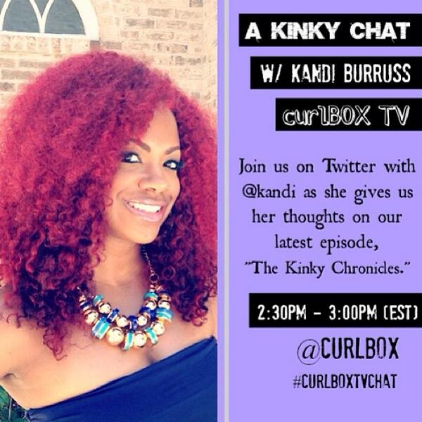 curlBOX's tweet image. Happening today. The Kinky convo continues with @Kandi for another #curlboxtvchat 2:30p! Join us